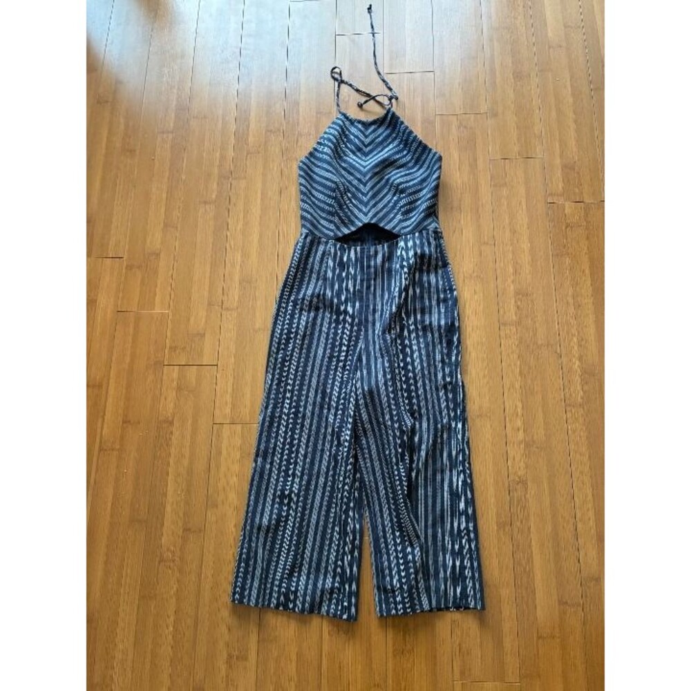 Intermix Christy Cut Out Linen Blend Halterneck Striped Jumpsuit - Women's 2 XS - Picture 2 of 7